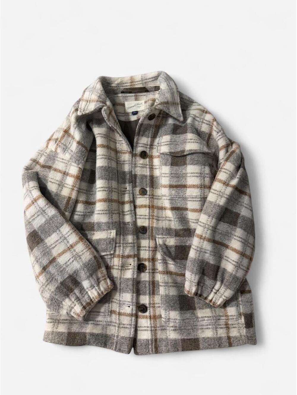 Universal Thread brown and beige plaid flannel jacket #flannel #plaid